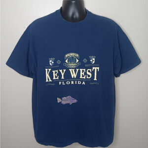 VTG 90s Florida Key West Adult XL T-shirt Single Stitch Navy Tee Hanes Hvwt USA